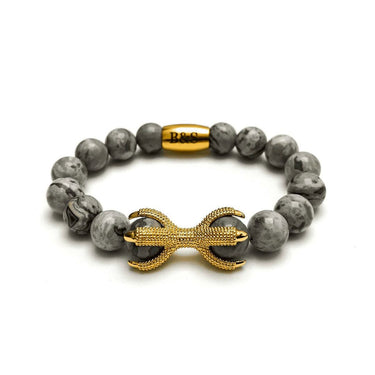 Man Bracelet - Men’s Beaded Bracelets - Gold Viking & Grey Stones Bracelet - Gold Bracelet for Man Bracelet XS (14-15cm) Brother & Sisters